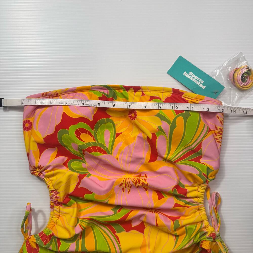 Retro Strapless Floral One Piece Swimsuit Women’s Large NWT 70s Bandeau Dopamine - Picture 6 of 16